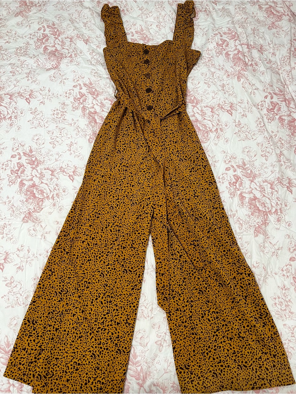 SHEIN Mustard Leopard Print Wide-Leg Jumpsuit